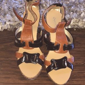 Brown and black wedge heel